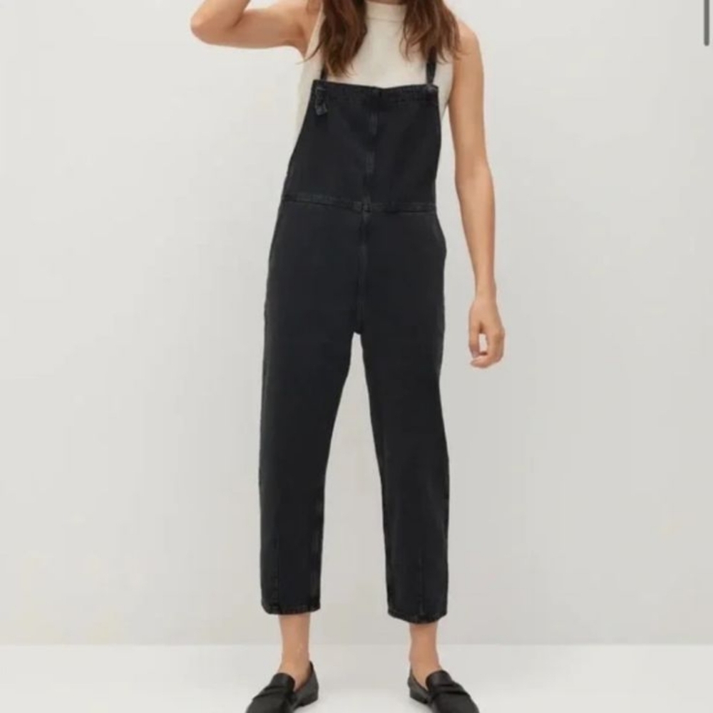 Mango Denim Overalls with Knot Straps - Black XS